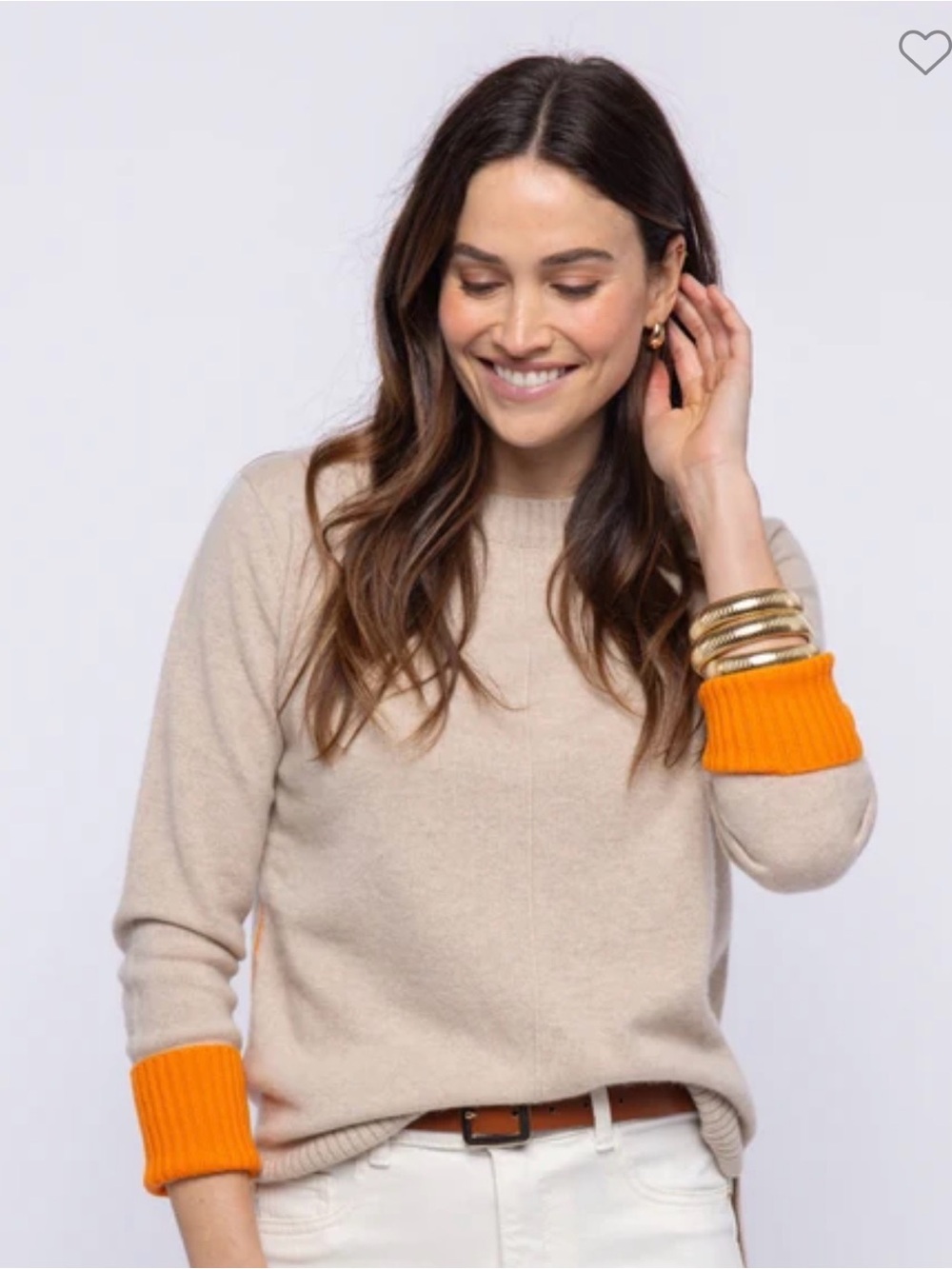 Pura Cashmere Sweater – Size Medium – Beige/Camel & Orange